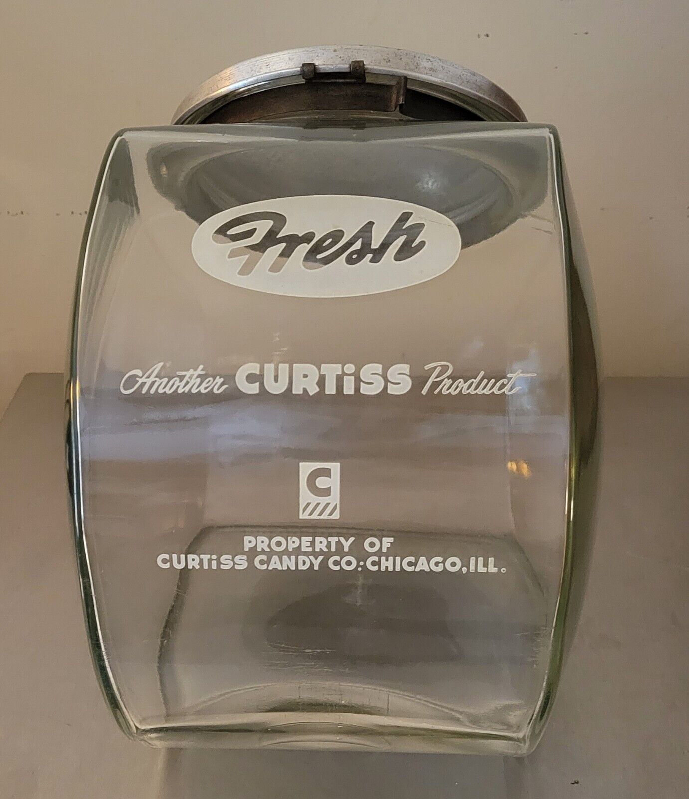 Country Store 1940s Fresh Another Curtis Product Candy Jar Tin Lid 9.5\