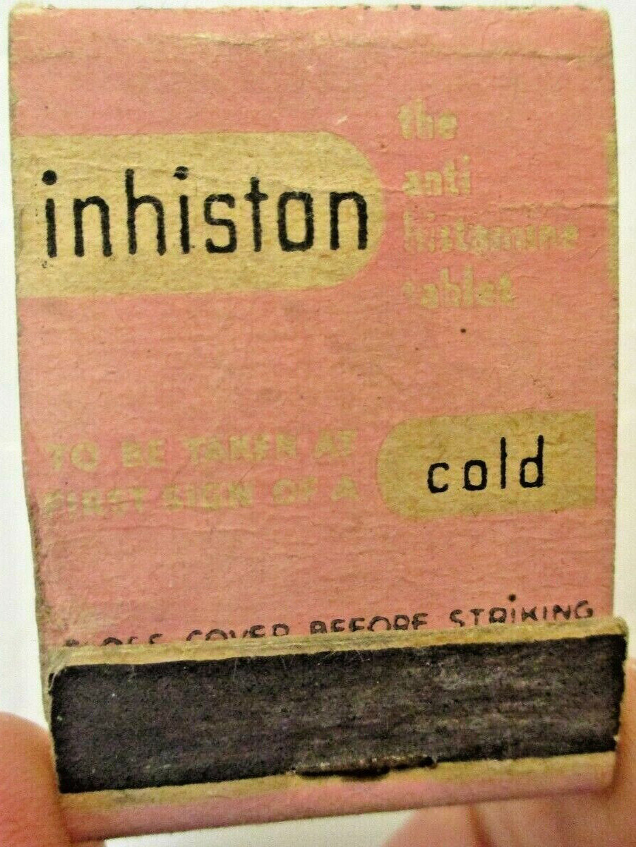Vintage Inhiston Matchbook The Anti-Histamine Tablet Take At First Sign of Cold