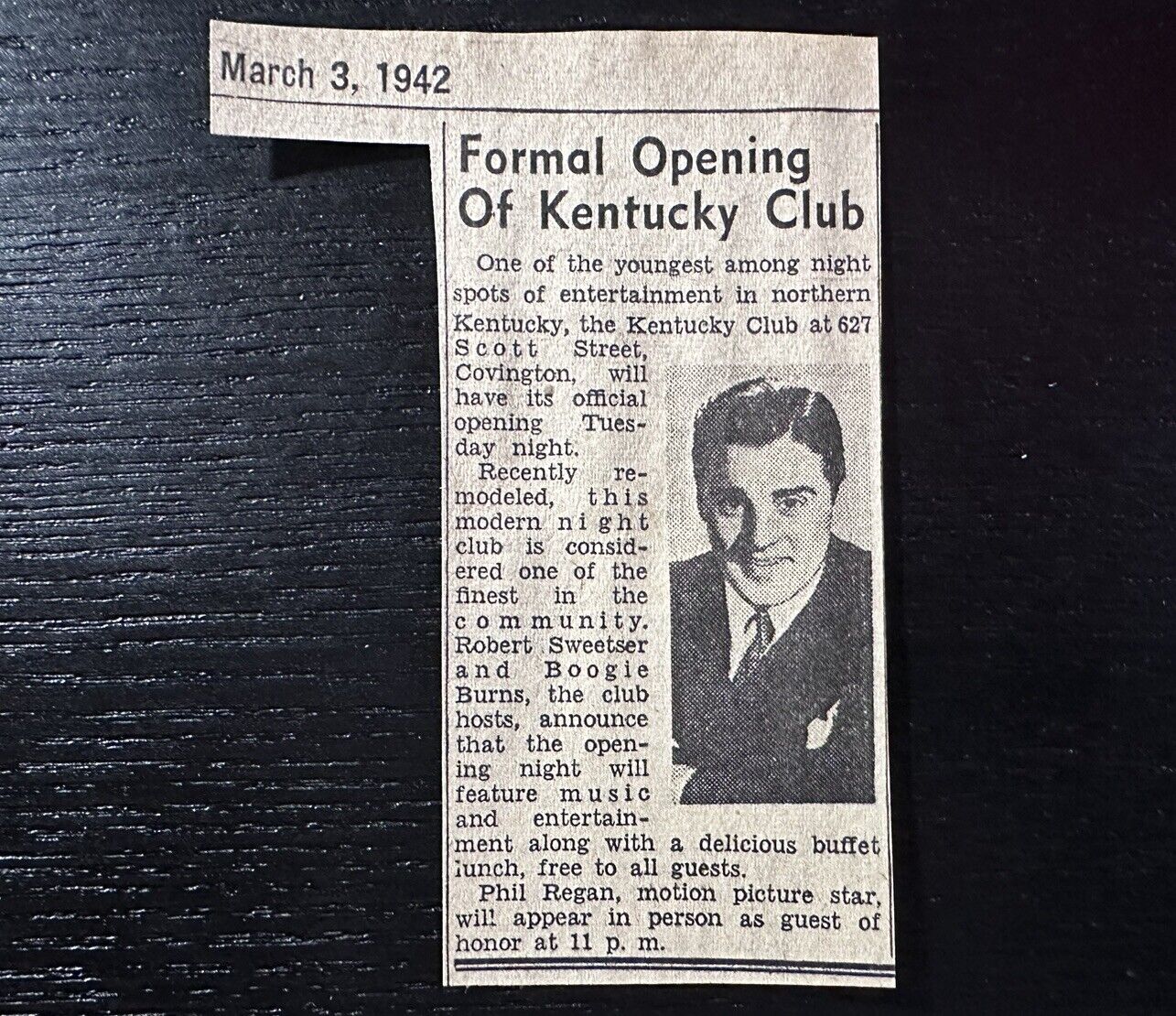 Vintage 1942 Kentucky Club Grand Opening Newspaper Ad Covington Illegal Gambling