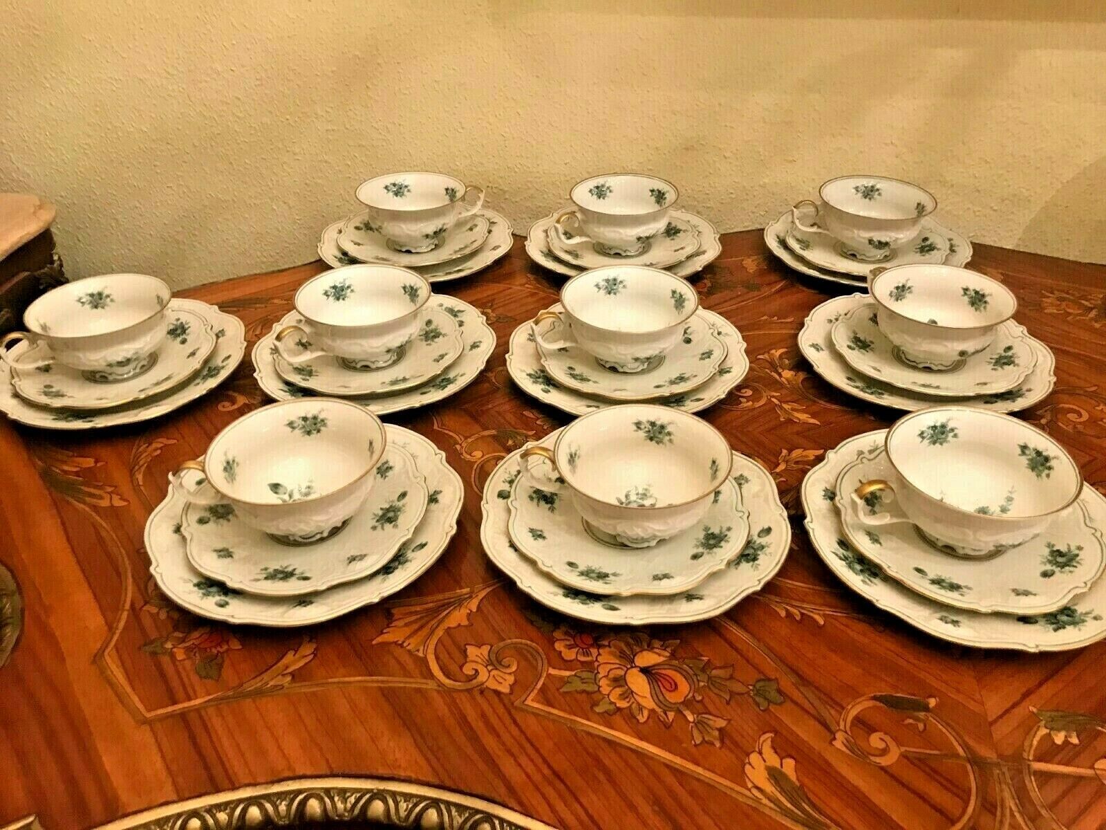  Antique10 Cups 10 Saucers Cake plates VEB German Porcelain Coffee Set
