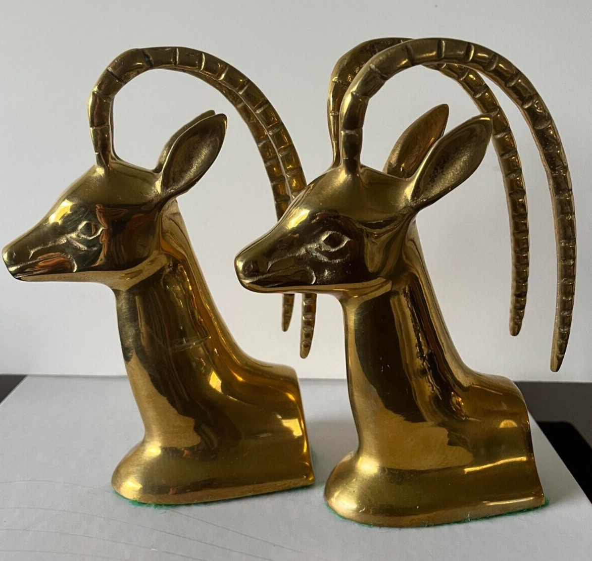 REDUCED Vintage heavy brass ibex bookends 1.25 lb each 7\