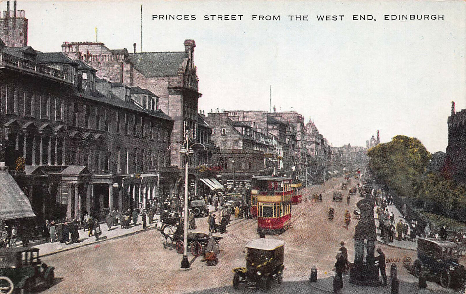 Princes Street from the West End, Edinburgh, Scotland, Early Postcard, Unused