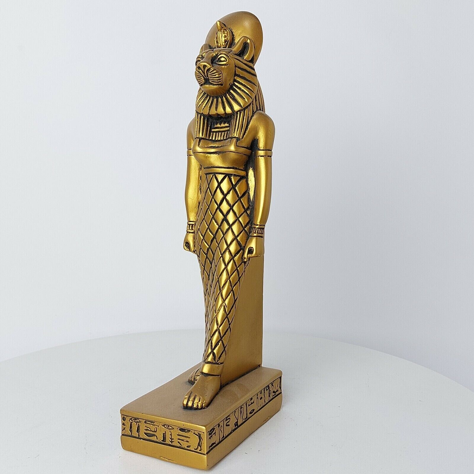 Rare Ancient Egyptian Antiquities Goddess Sekhmet Wearing Sun Disk Gold Stone Bc