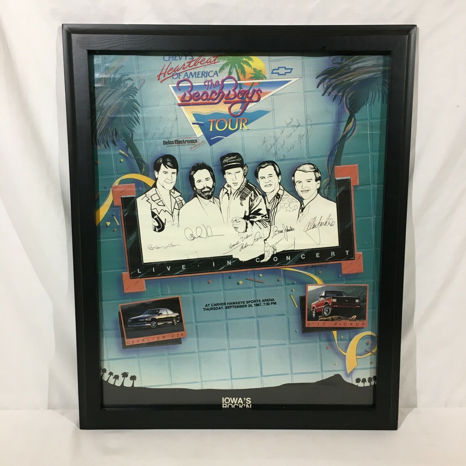 1987 Beach Boys Iowa City Concert Poster Signed Brian Wilson Mike Love Autograph