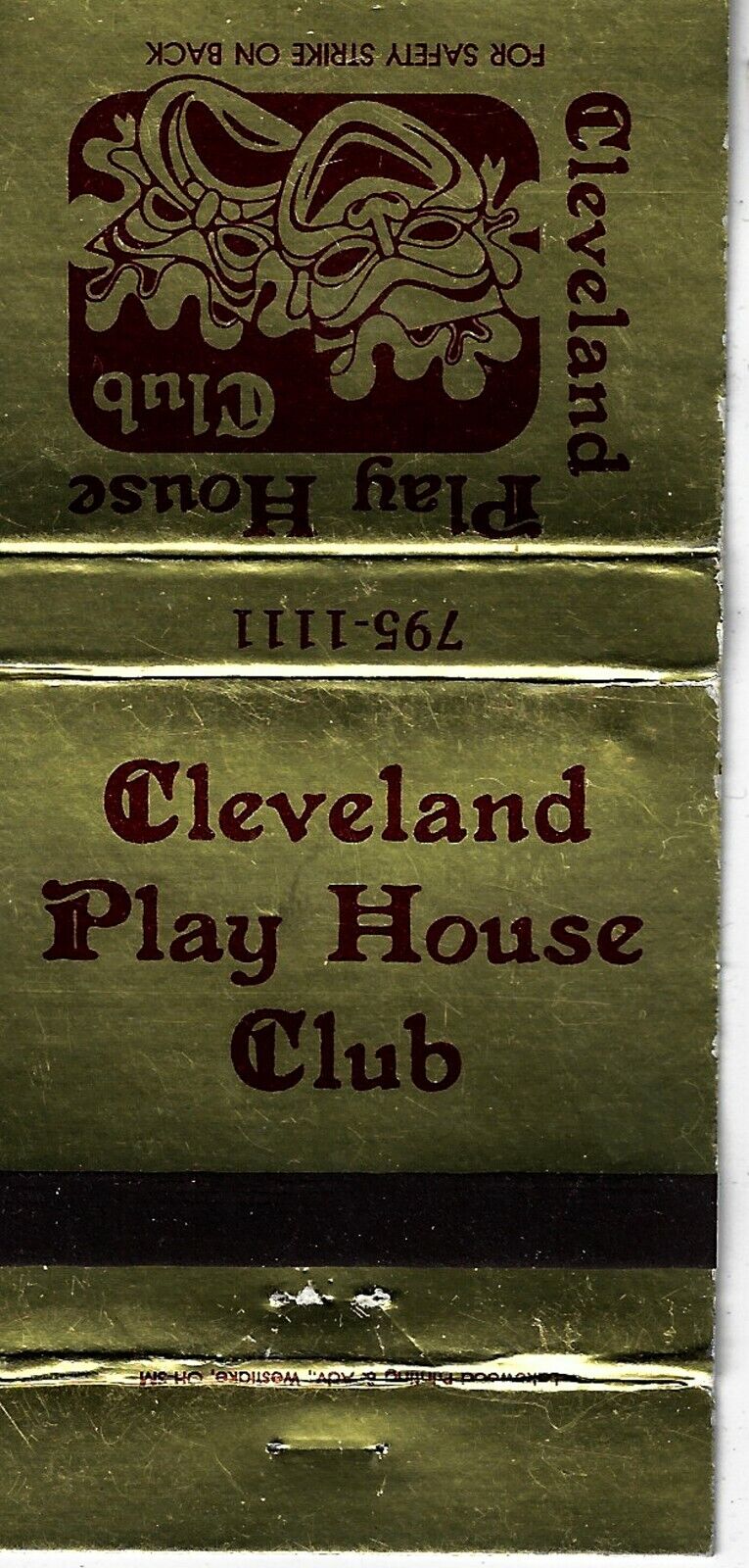Empty Matchbook Cover Cleveland Play House Club Cleveland OH Gold 30S