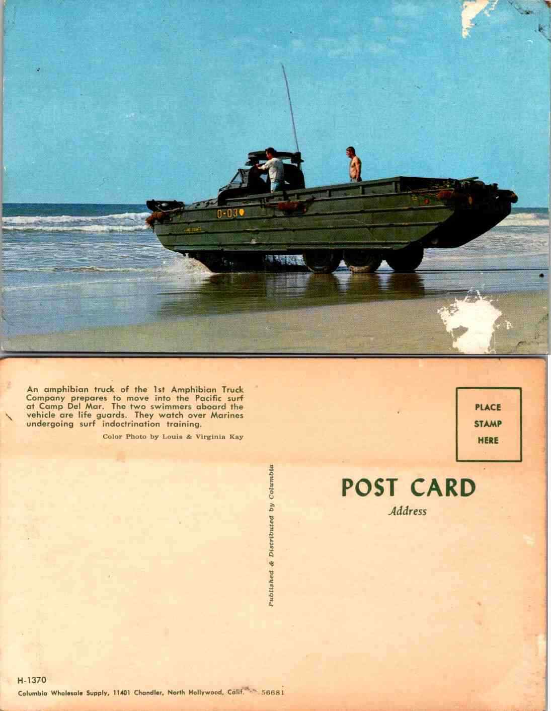 Vintage Postcard - California 1900s Original RARE Camp Pendleton Amphibian Truck