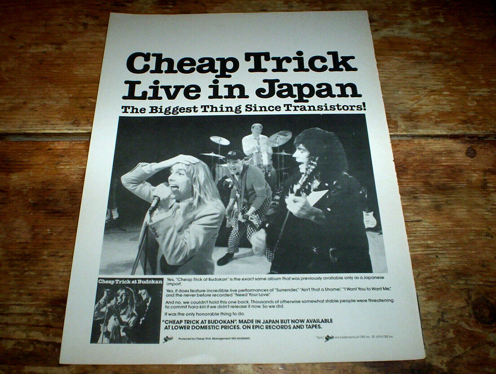 CHEAP TRICK ( LIVE IN JAPAN ) Vintage 1979 U.S. PROMO magazine Ad NM-