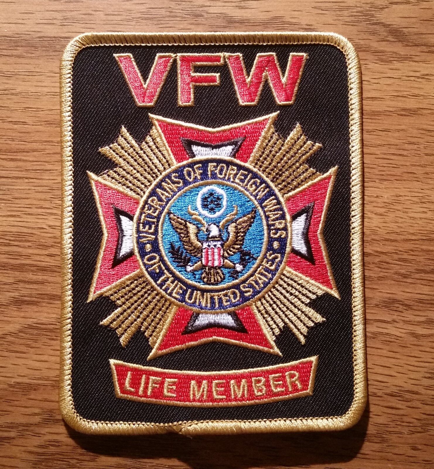 Veterans of Foreign Wars (VFW Life Member) Embroidered Black Patch - New Style