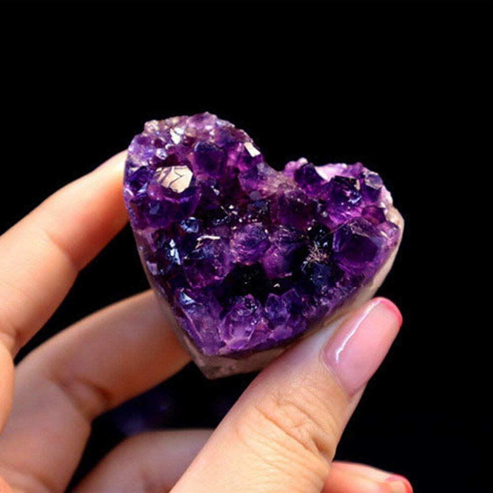 Natural Heart Amethyst Quartz Crystal Cluster Geode Healing Gemstone Collections