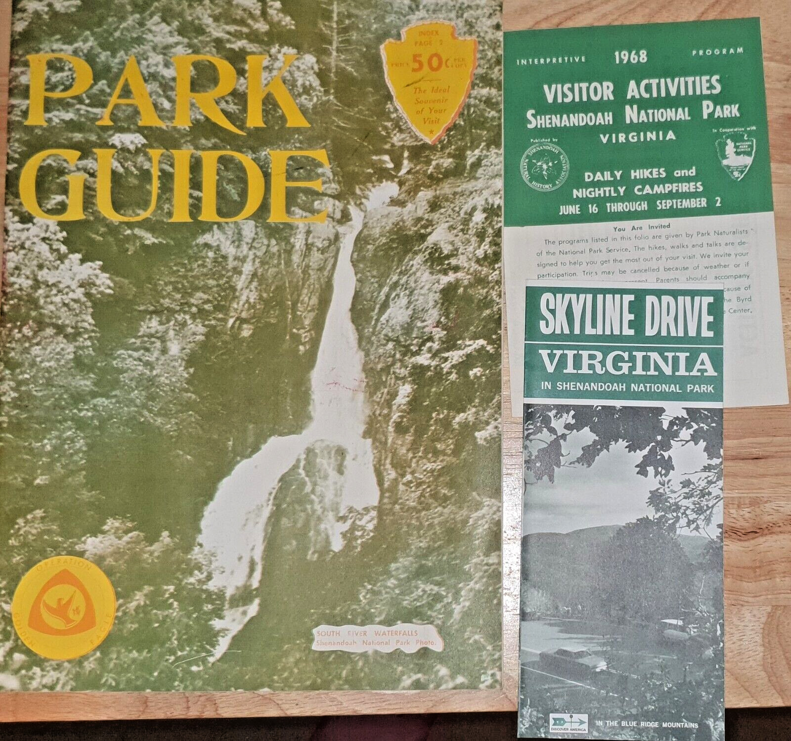 1968 Shenandoah National Park Guide Maps/Info With Two Tourist Brochures