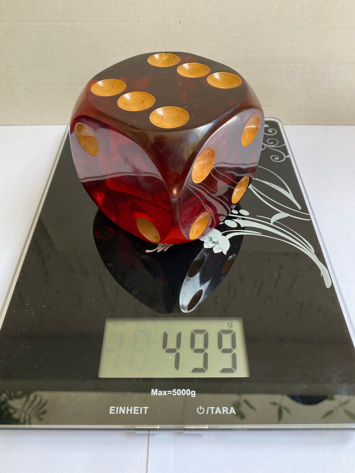 Vintage XXL 500 grams Transparent Red Dice BIG 7.8 cm Polyresin