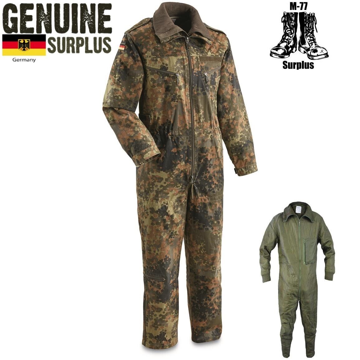 LRG German Army Flecktarn Coveralls w/ Liner Tanker Jumpsuit Camouflage Hunting