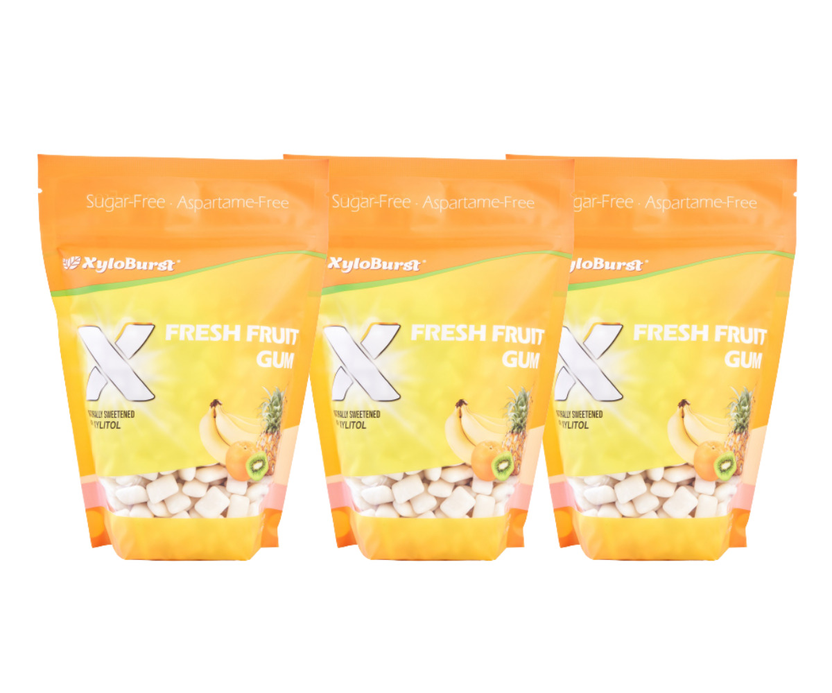 Xyloburst Fruit Aspartame-Free Xylitol Gum 500 Count Bag 3 Pack