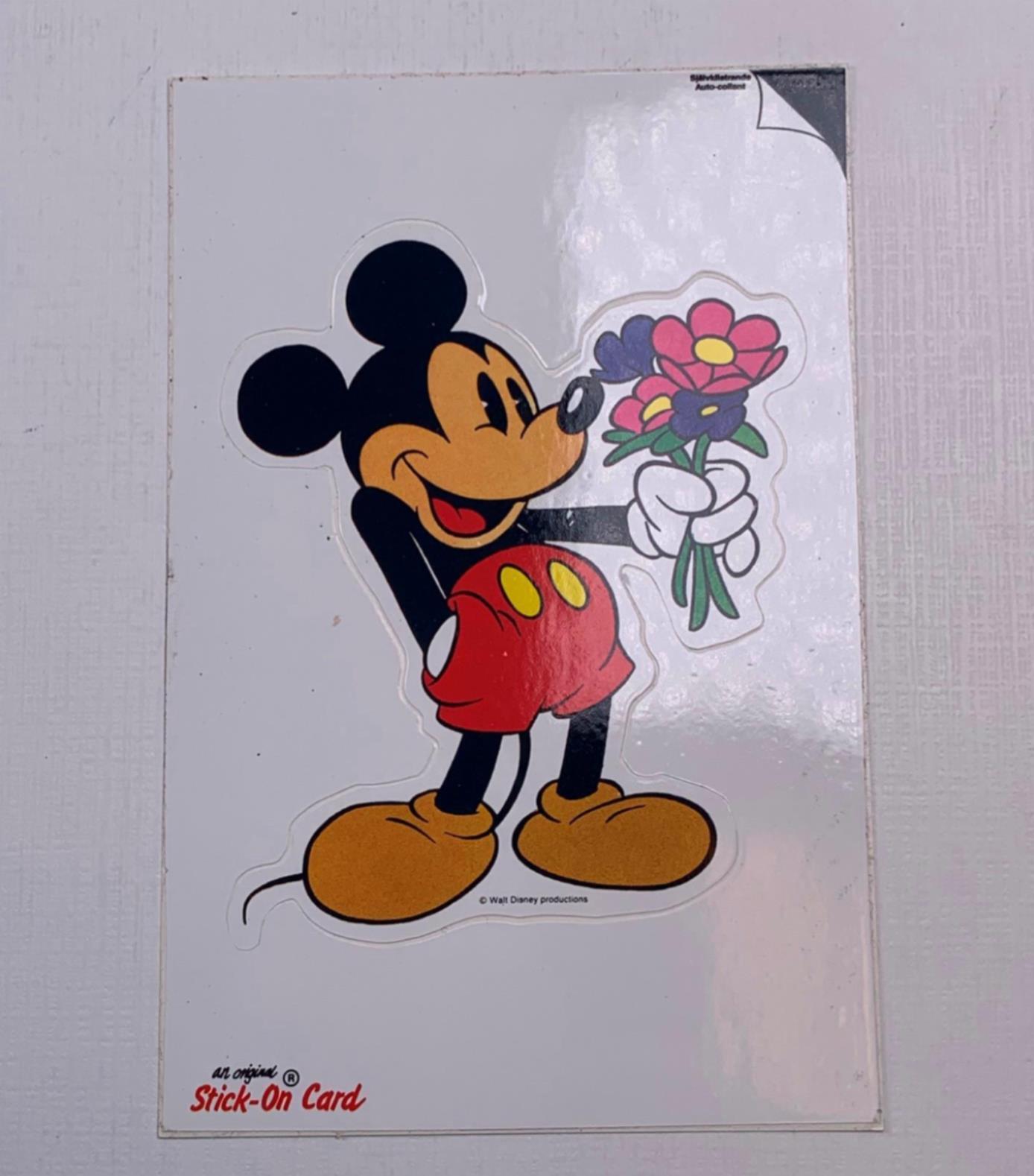 Postcard Stick On Card Mickey Mouse Holding Flowers  Disney 