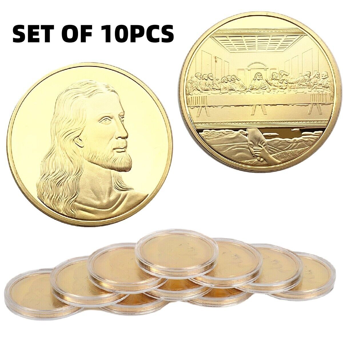 10pcs Jesus Memorial Coin Last Supper Gold Plated Metal Coin Souvenir Gift