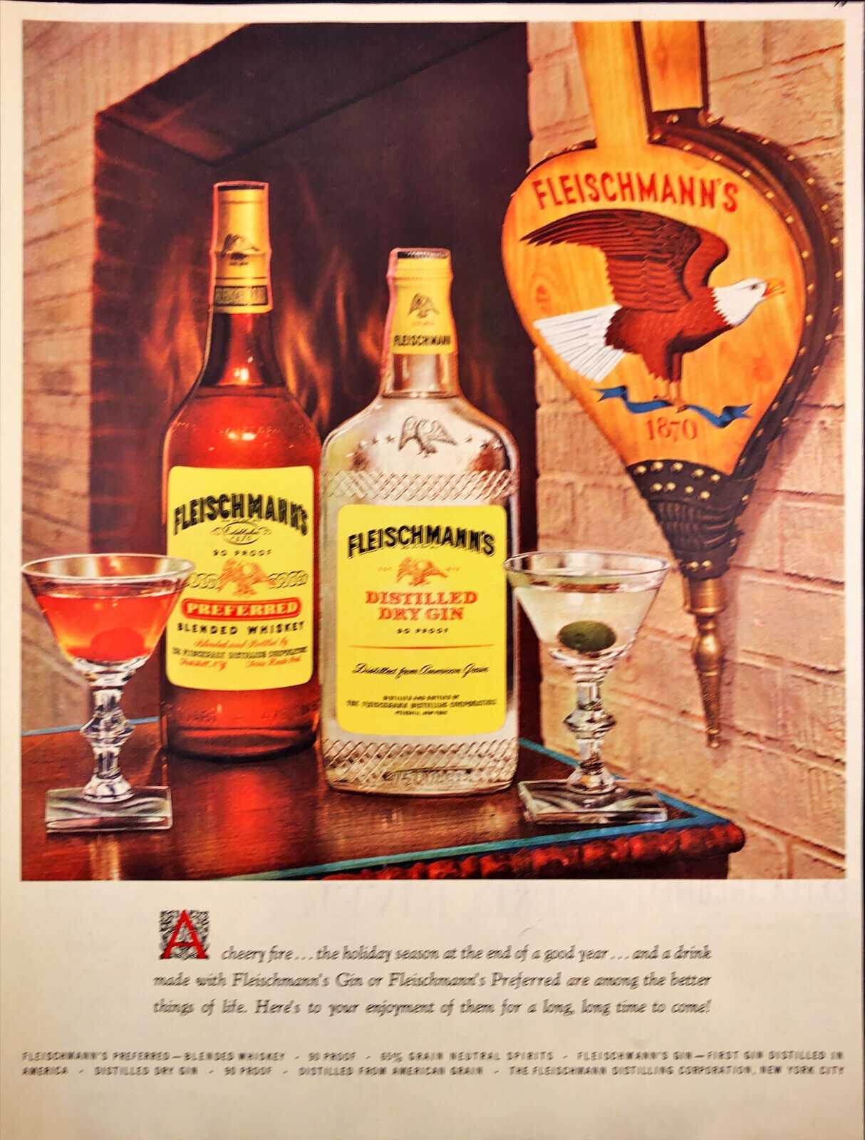 1955 Fleischmann\'s Whiskey & Dry Gin Print Ad