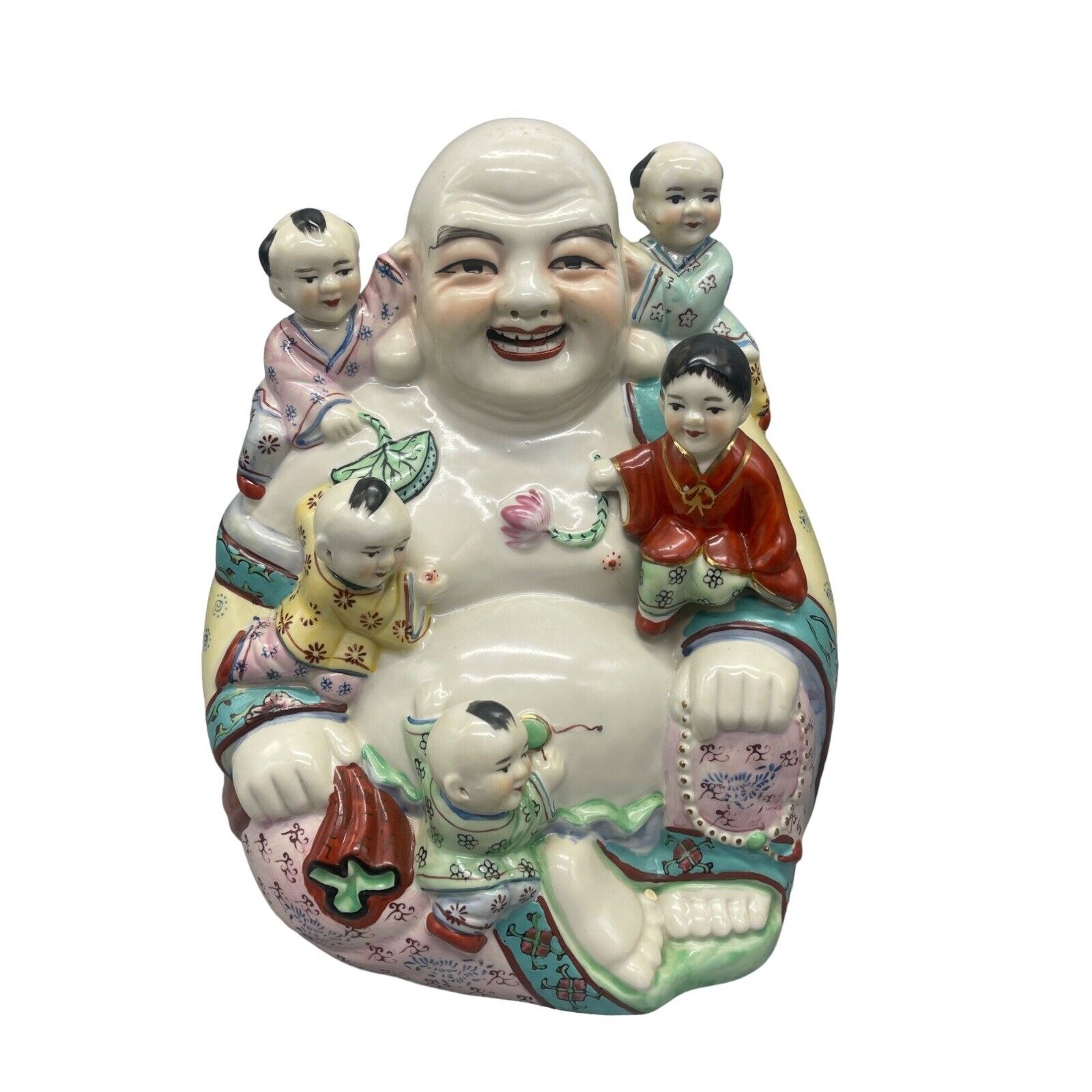Buddha statue famille children figurine children floral made Tawain 12x9\
