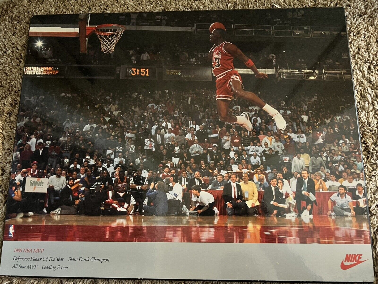 1988 NBA Nike advertisement Michael Jordan dunk contest free throw Plaque 1/1 Eb