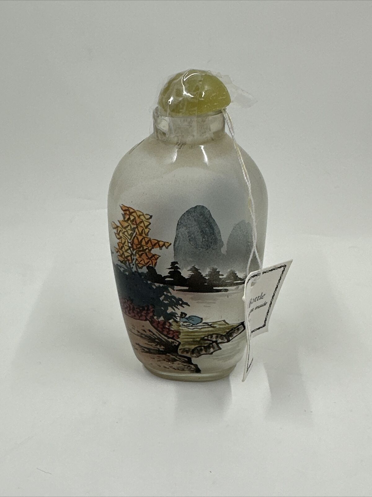 VTG Chinese Asian Reverse Hand Painted Lake Landscape Glass Snuff Bottle CB21