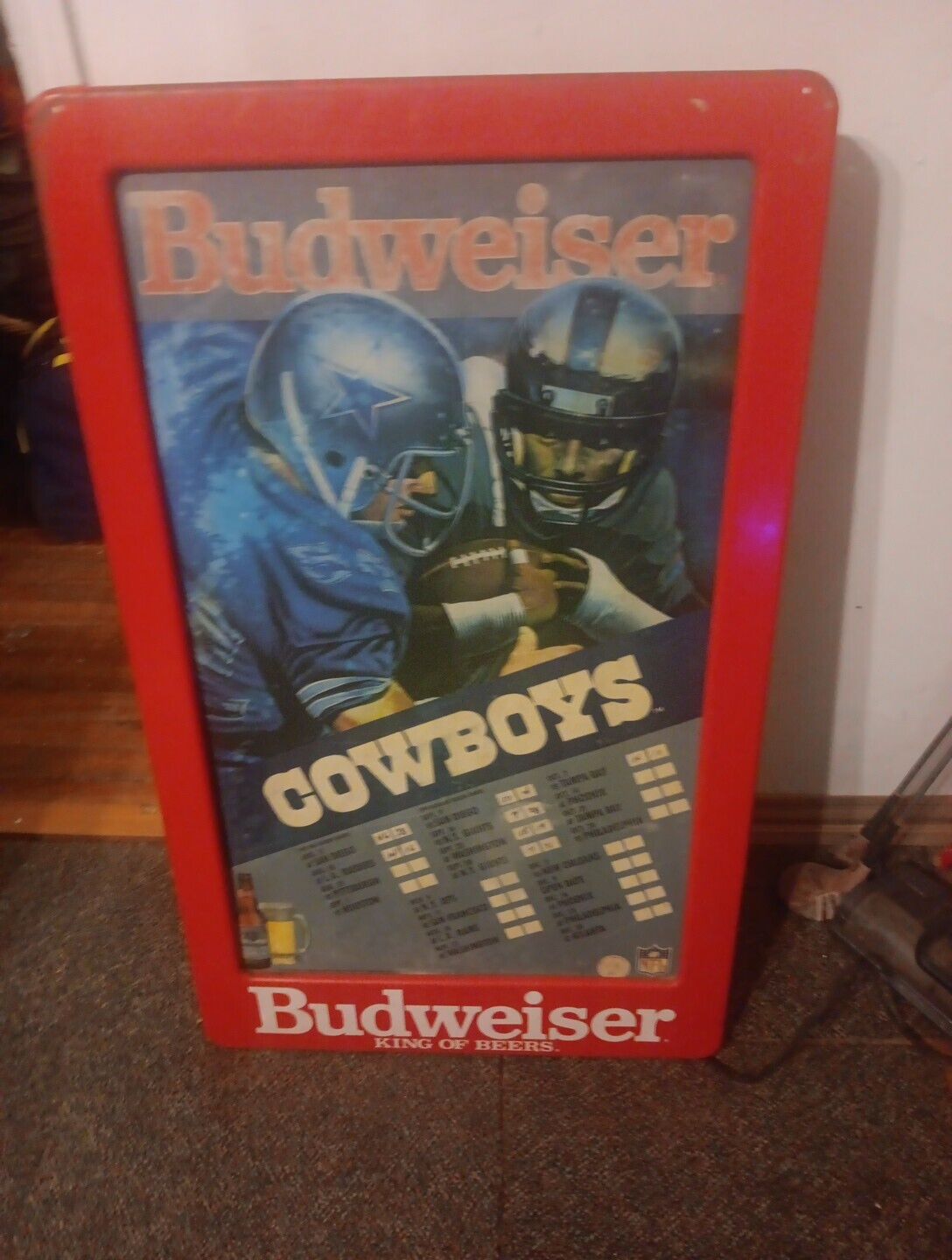 Vintage 1995 Dallas Cowboys  schedule Budweiser lighted sign