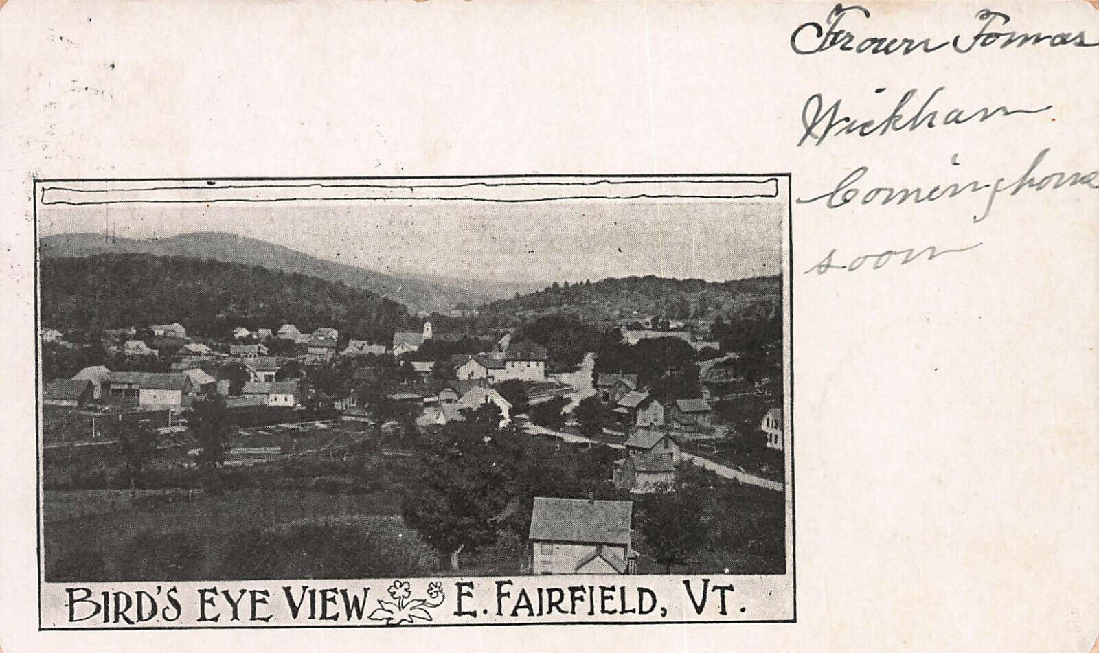 Bird\'s Eye View of East Fairfield, Vermont, Early Postcard, Used in 1906