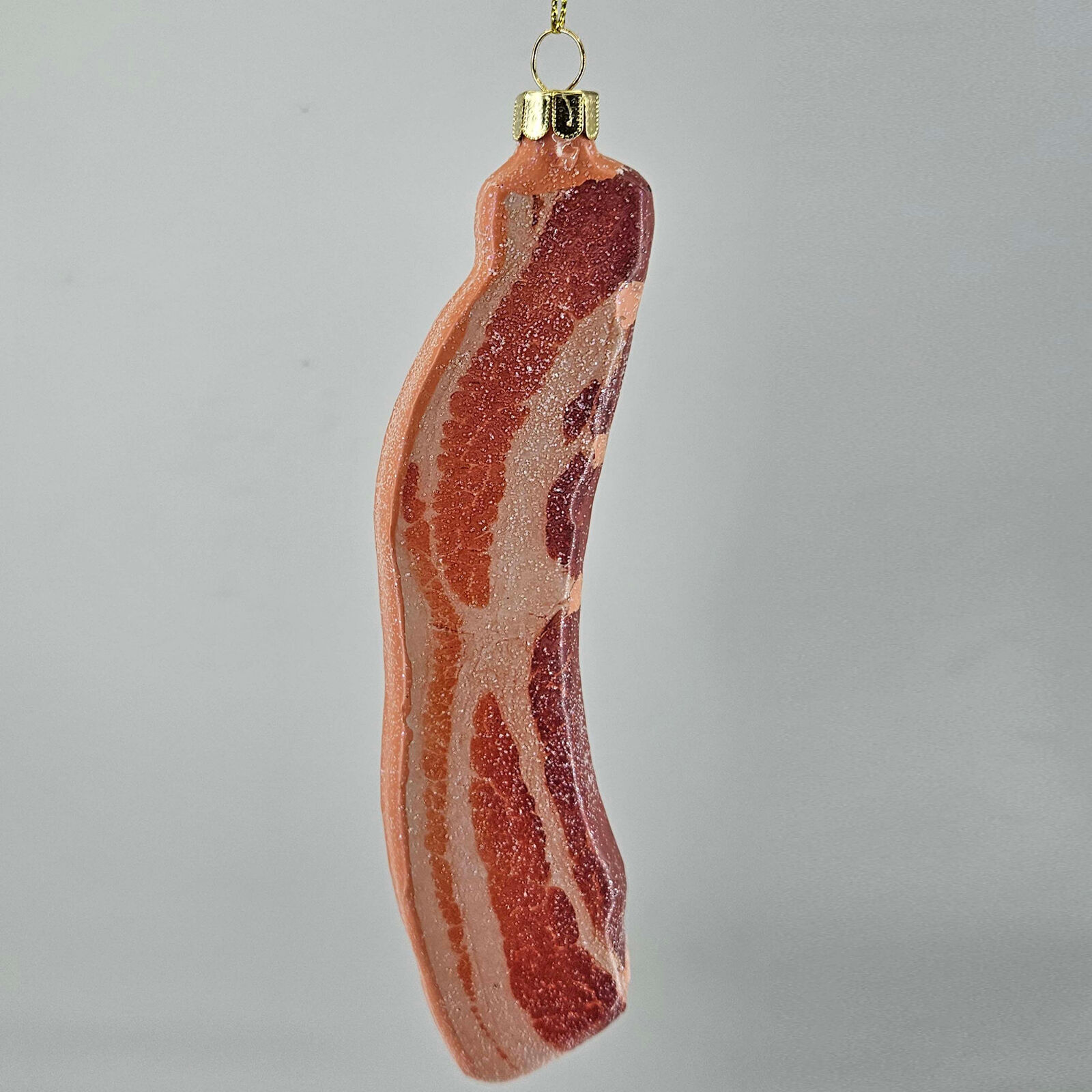 Food theme slice of thick cut bacon Large Glass Christmas Ornament, New