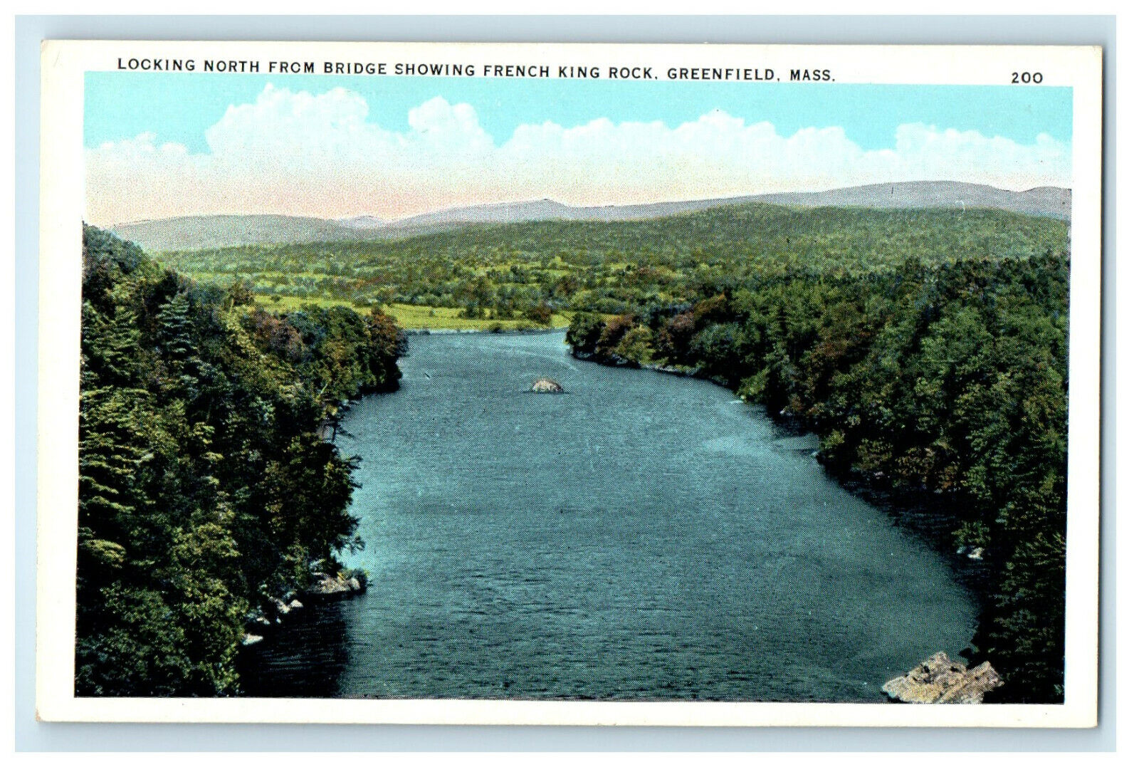 c1930s Bridge Showing French King Rock, Greenfield, Massachusetts MA Postcard
