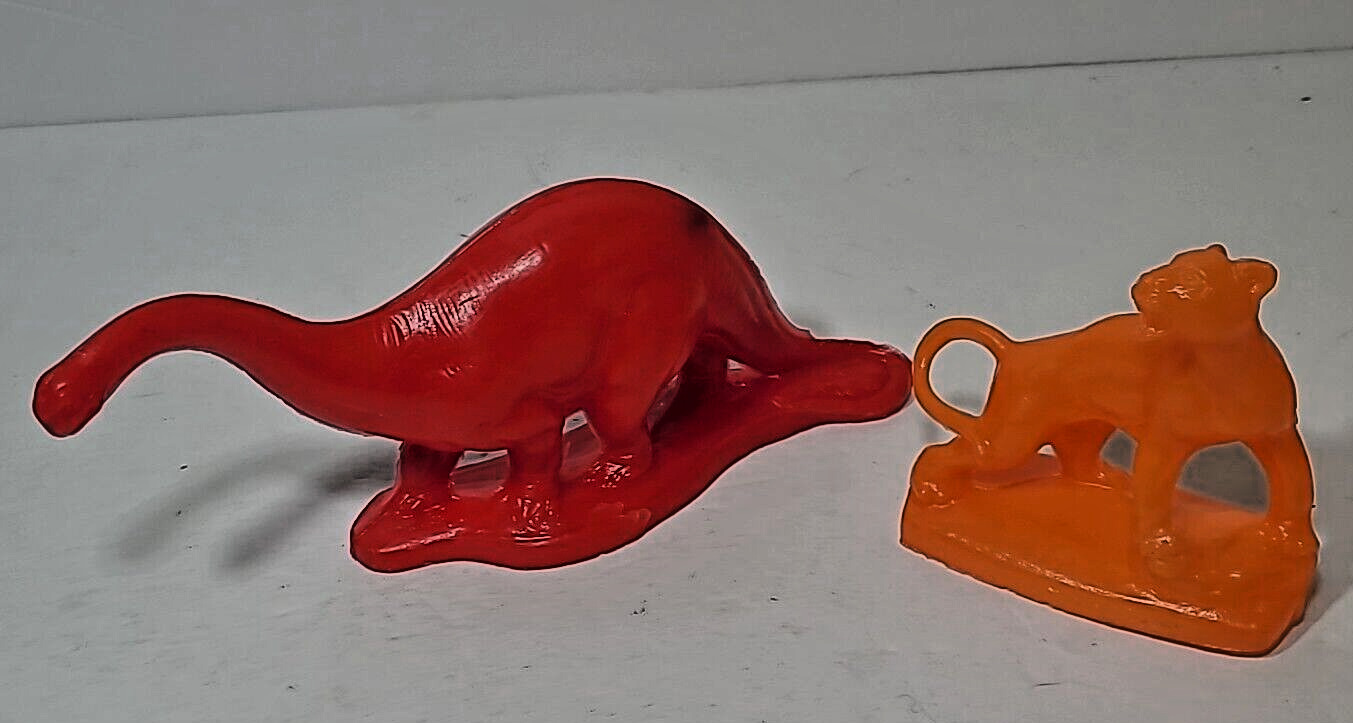 Mold-A-Rama Wax Animals  Lot of 2 --- Red Dinosaur and Orange Jaguar