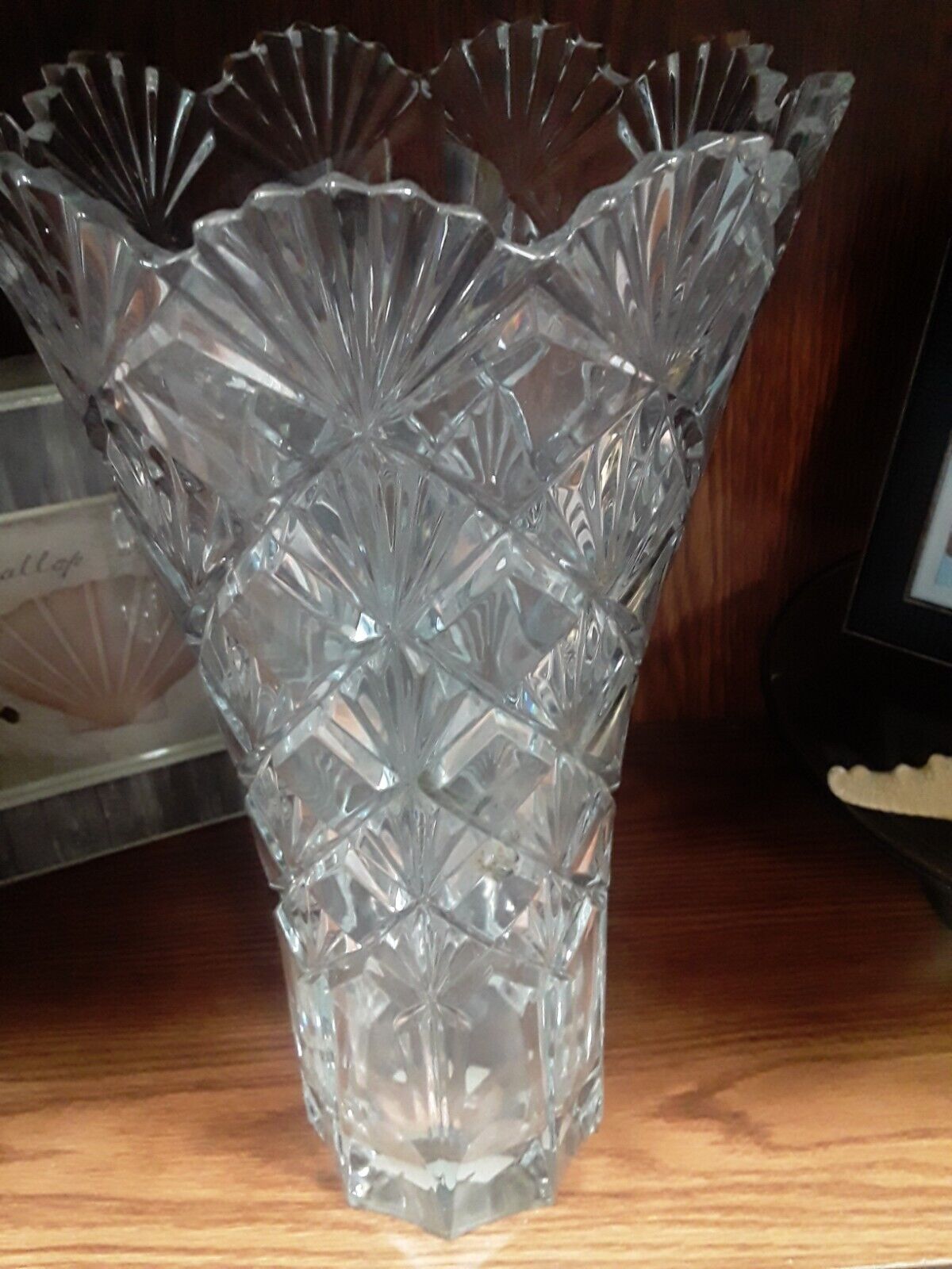Mikasa Florale 14 inch valbonne flare clear crystal vase- vintage