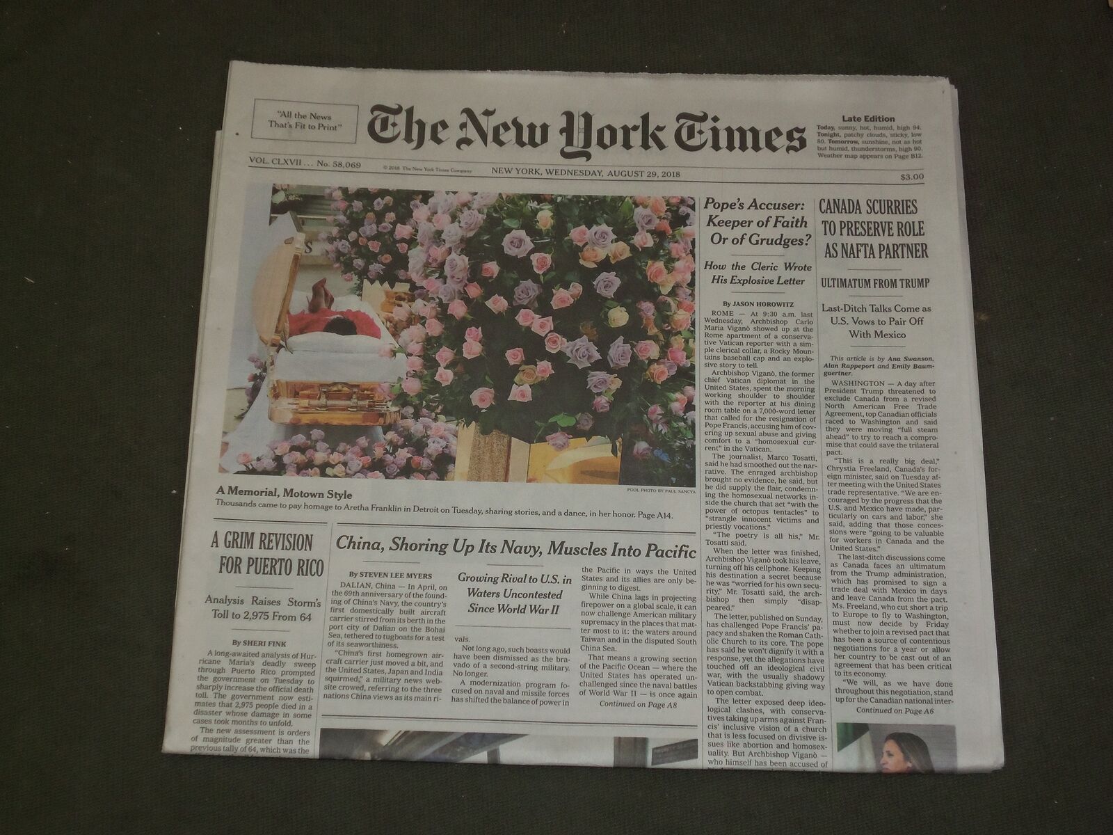 2018 AUGUST 29 NEW YORK TIMES - ARETHA FRANKLIN MEMORIAL