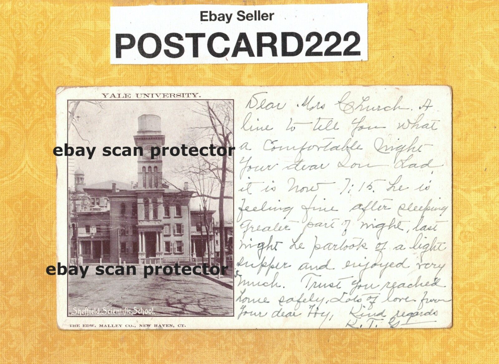 CT New Haven 1898-1907 PMC postcard SHEFFIELD Scientific school to S Windsor CT
