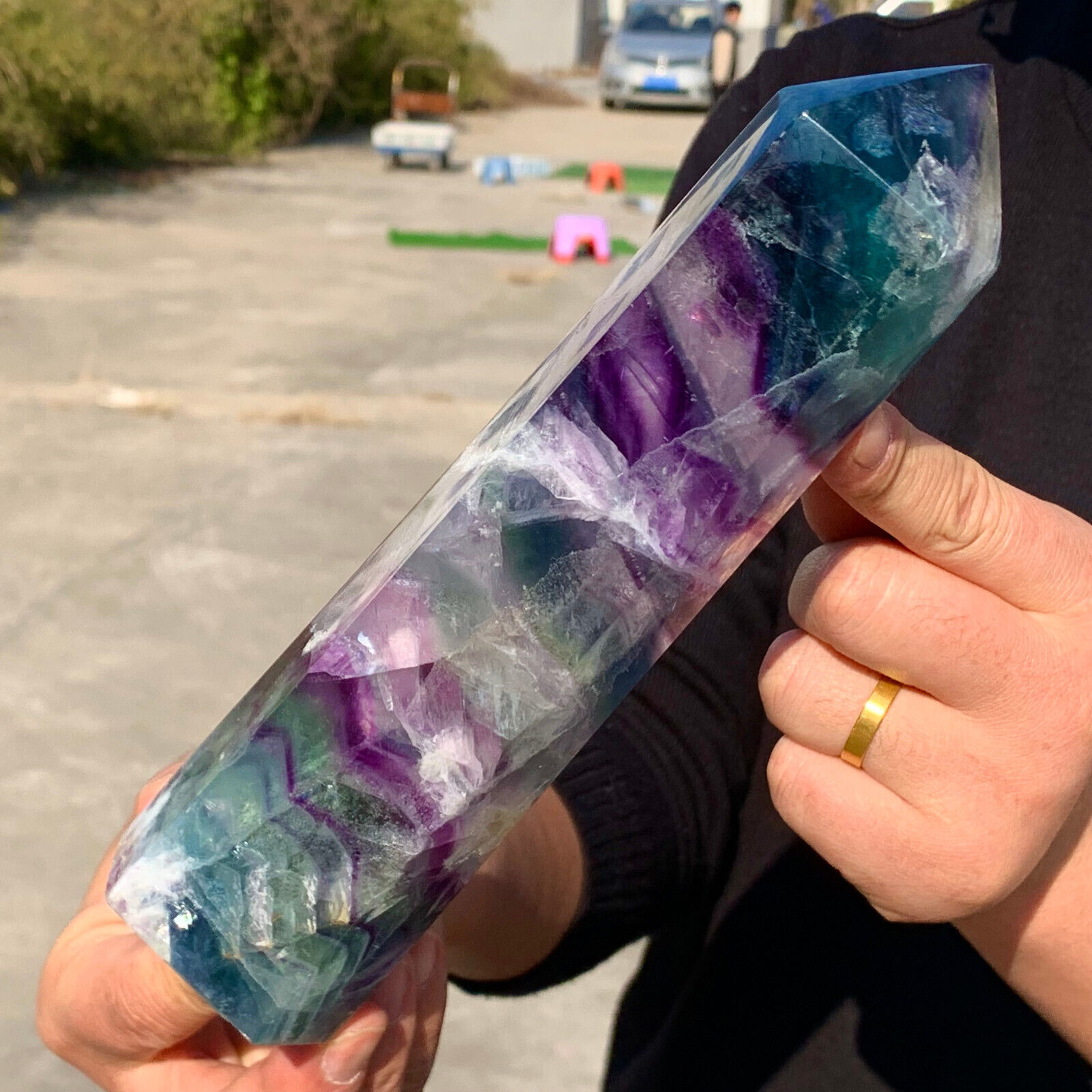 2.11LB Natural colour Fluorite Crystal obelisk crystal wand healing