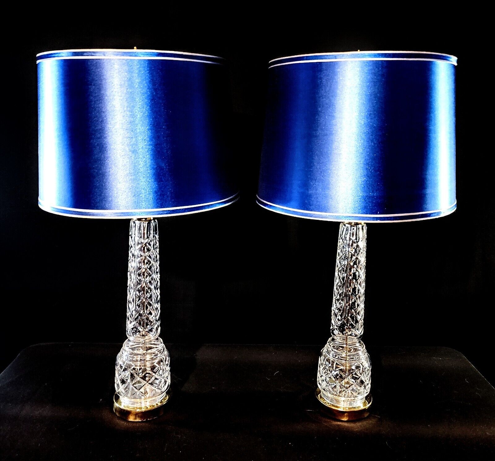 Pair of 2 Waterford Crystal Column Fine Cut Table Lamps - Perfect Condition