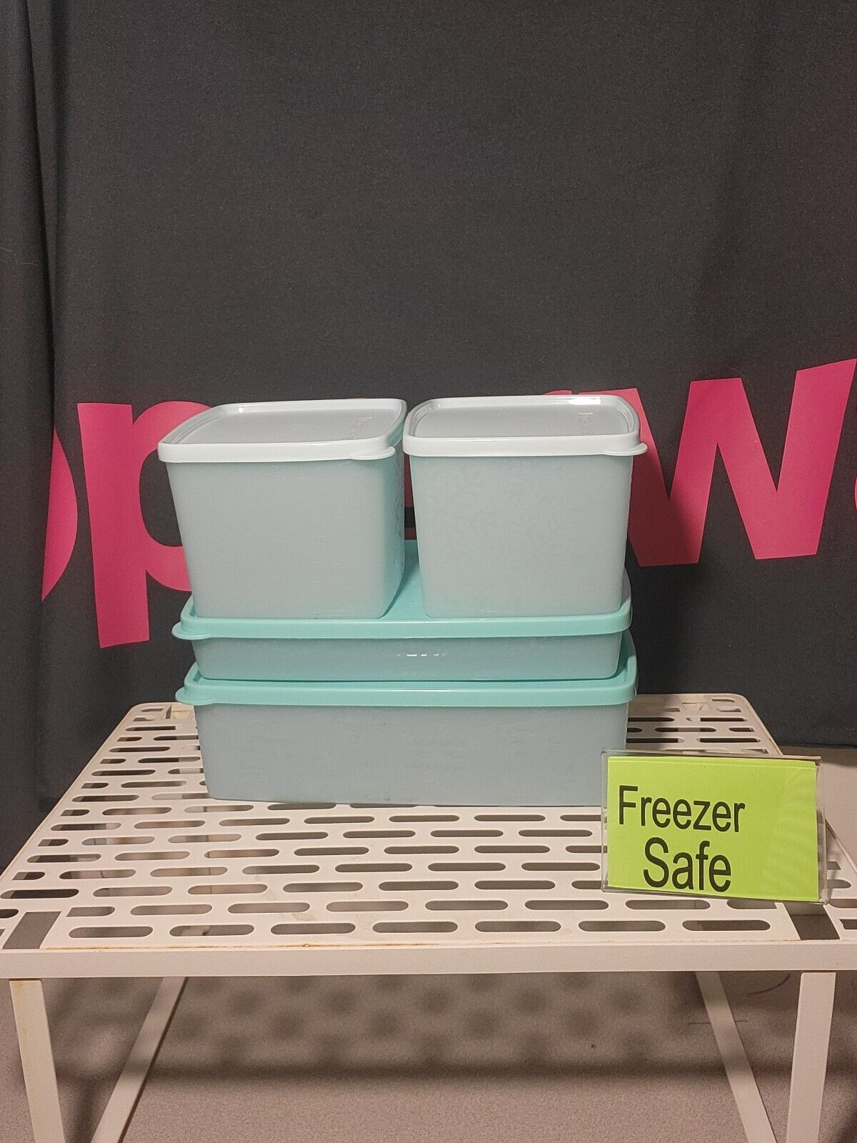 Tupperware Freezer Containers Set of 4 Teal Lids - NEW