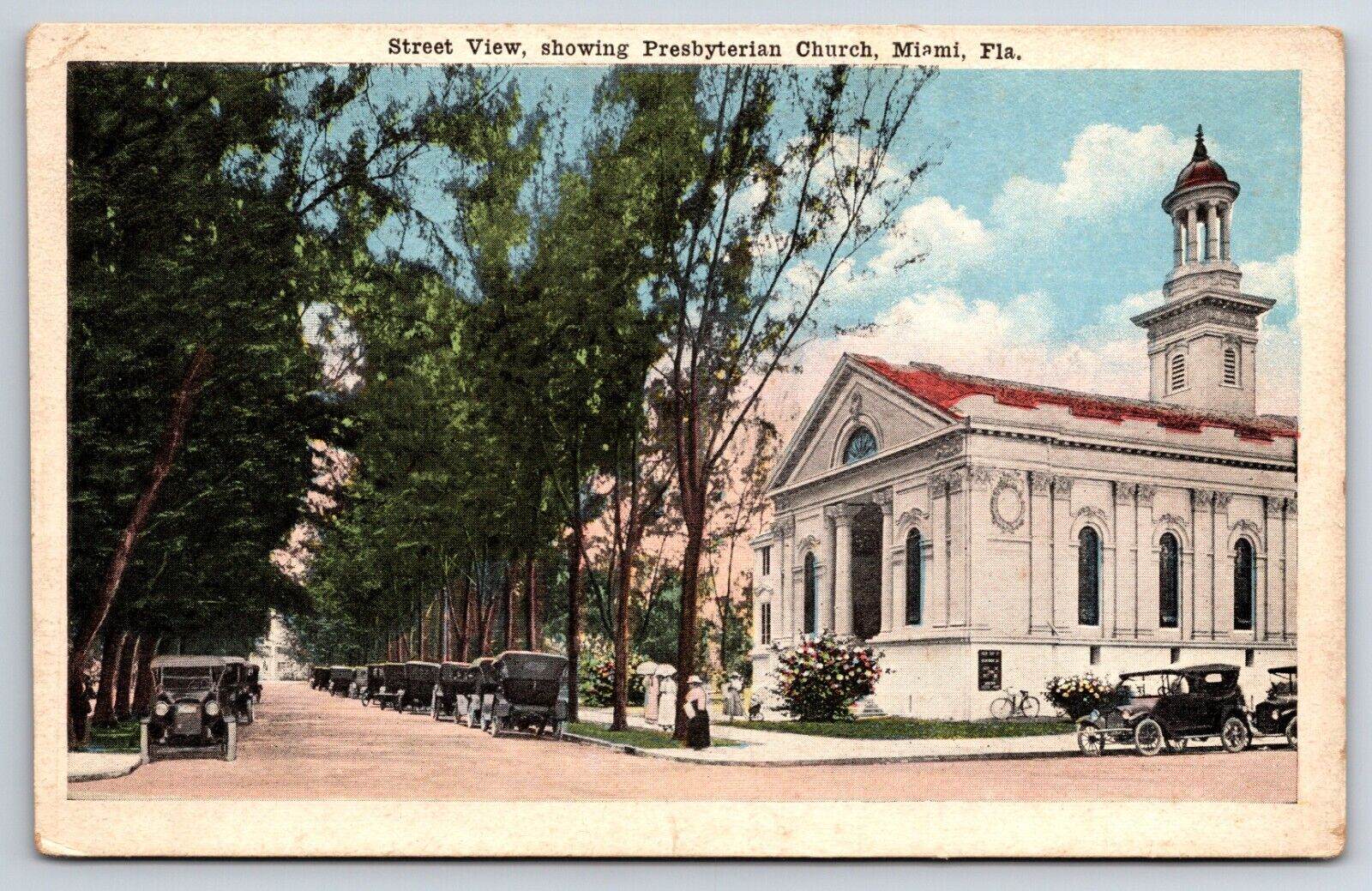 Presbyterian Church Miami Florida Street View EC KROPP c1930 Postcard