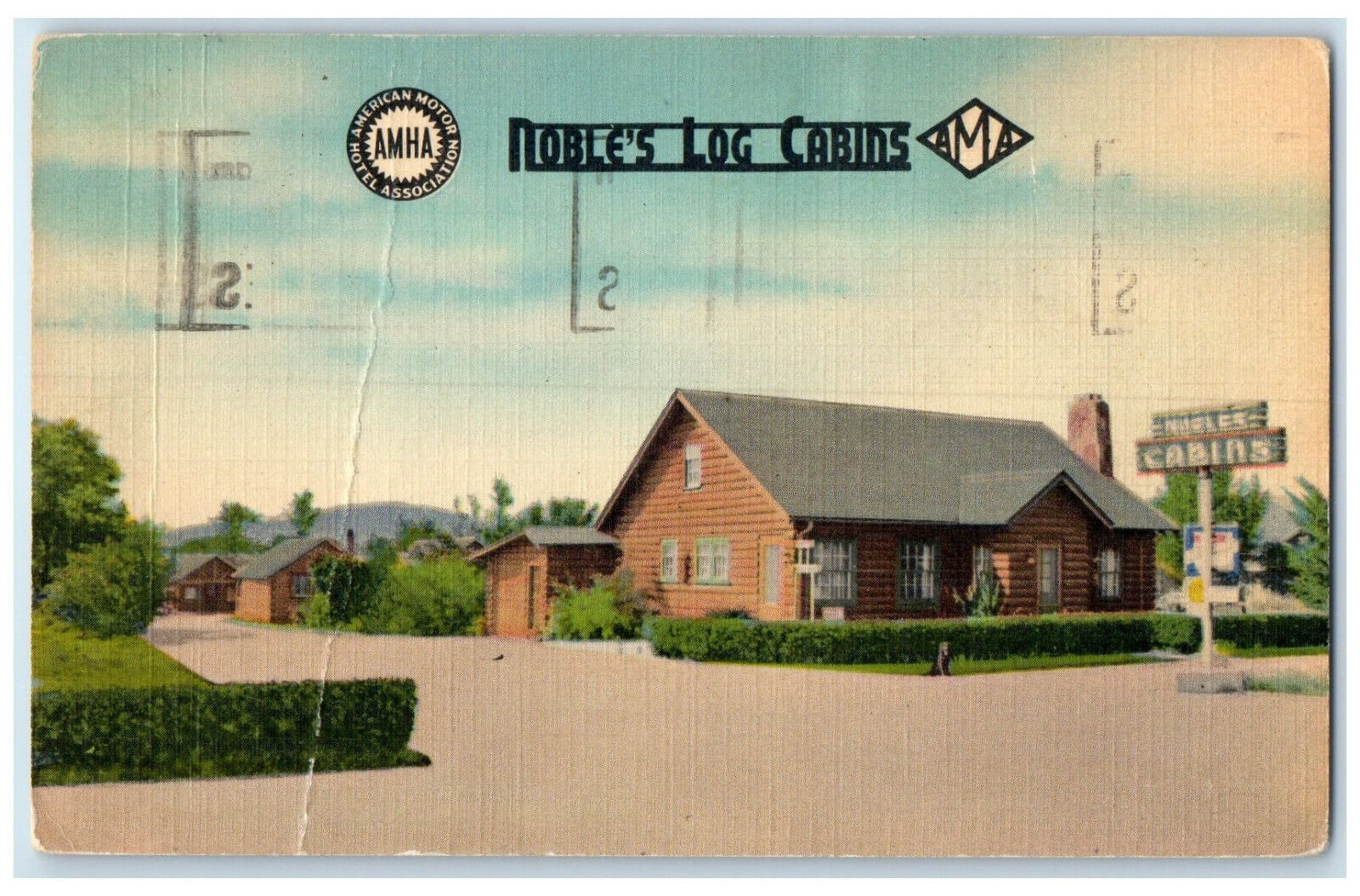 1955 Noble\'s Log Cabins Kalispell Montana MT Posted Vintage Postcard