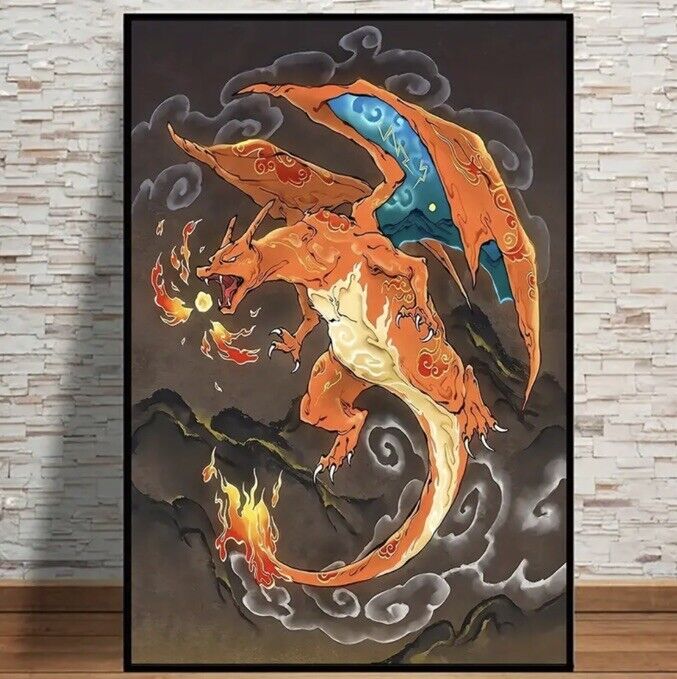 Pokémon Charizard Dragon Flames Canvas Art Anime. 12 x 16 Inches.￼
