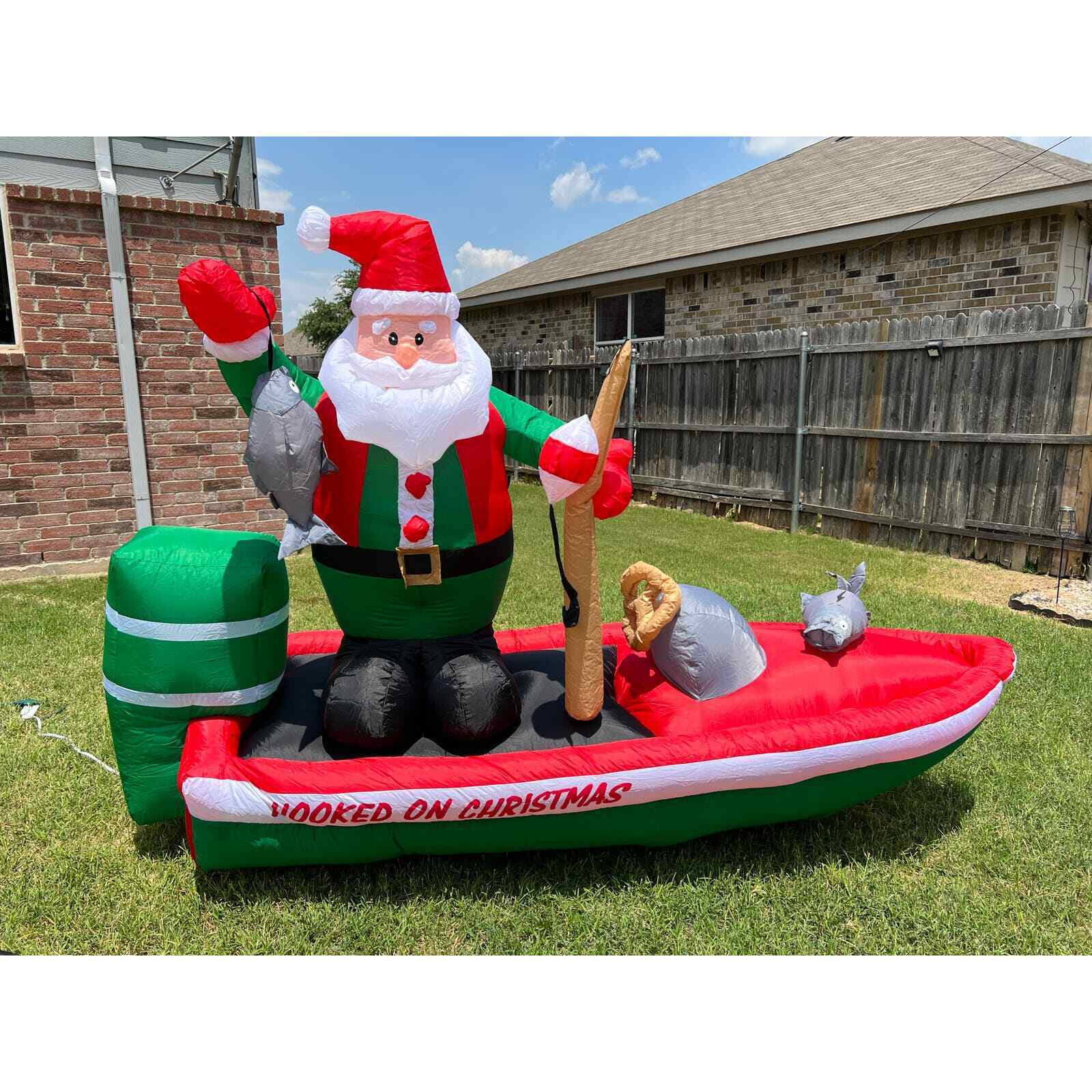 Gemmy Air Blown 8\' Santa Fishing In Boat Light Up Inflatable Christmas Decor