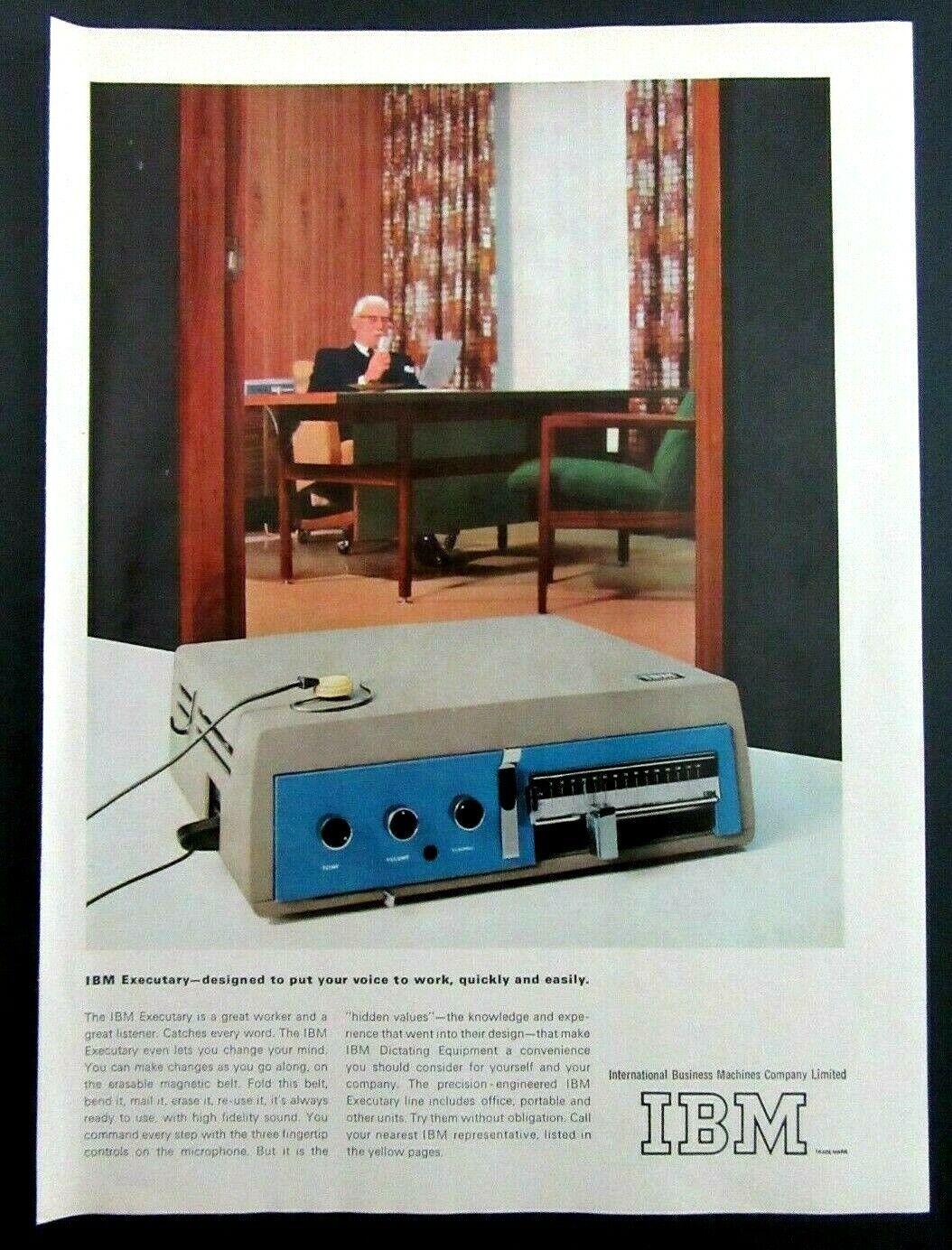 1964 IBM International Business Machines - Executary Machine - Magazine Ad