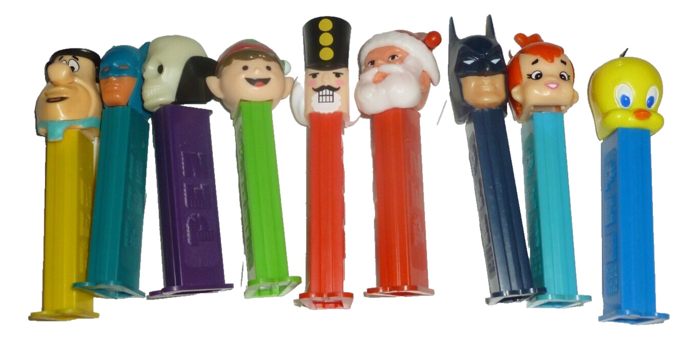 Vintage Lot Of 9 Loose Pez Batman Flintstones Tweety Santa Elf Hallowen