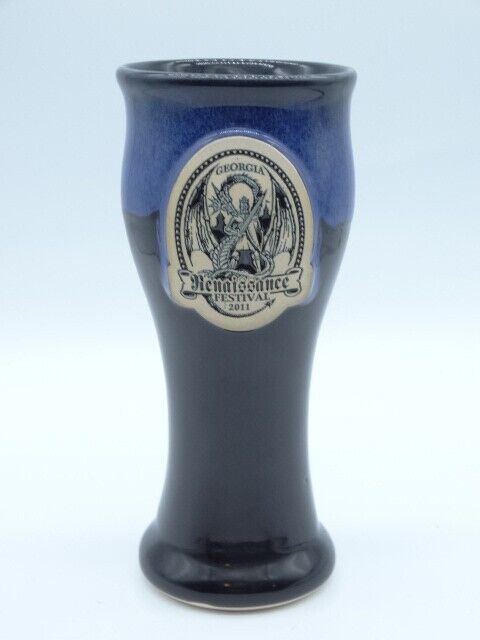 Georgia Renaissance Festival 2011 Stein Blue Drip Grey Fox Pottery Cup Mug