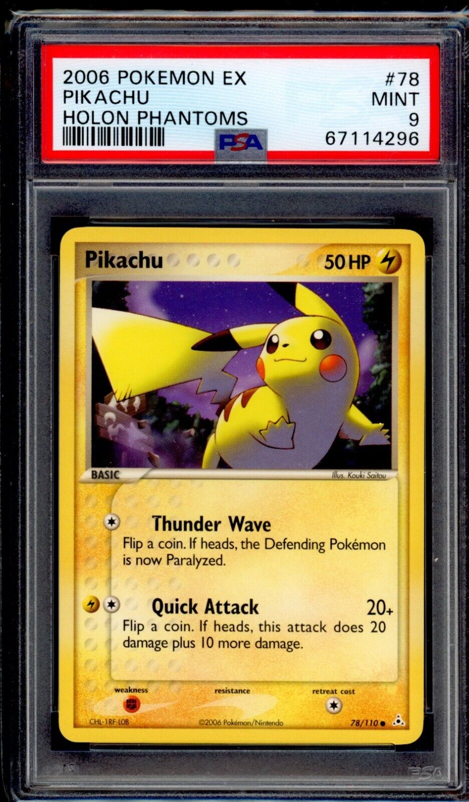 PSA 9 Pikachu 2006 Pokemon Card 78/110 Holon Phantoms