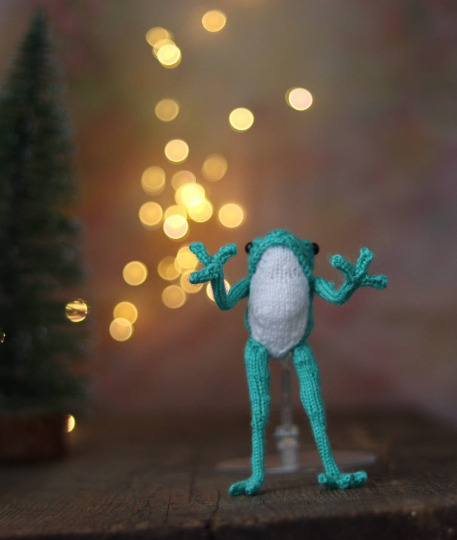 Blue- white  knit Frog from Tiktok.  Soft whimsical Toad