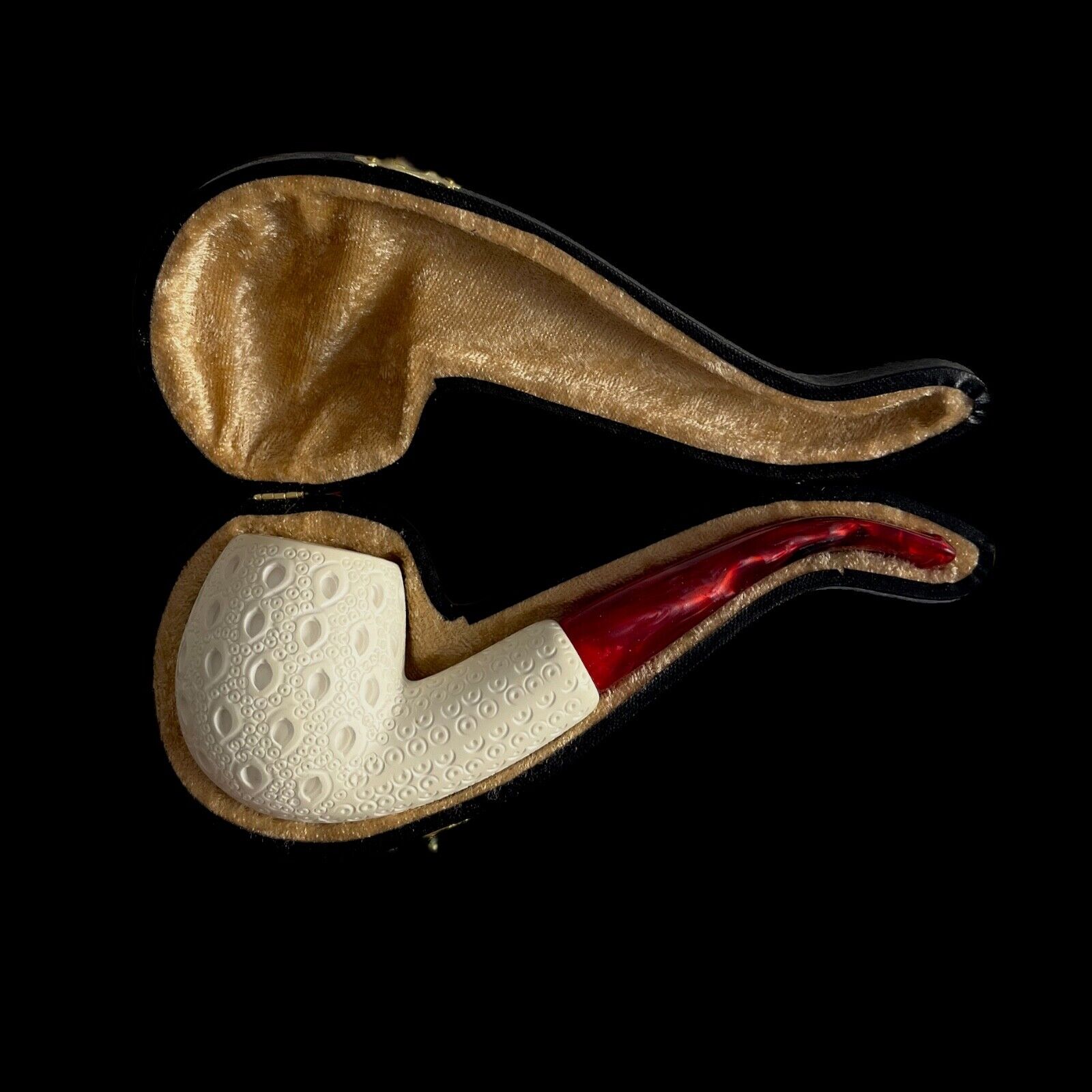 Lattice Apple Meerschaum Pipe hand carved smoking tobacco pipes w case MD-480