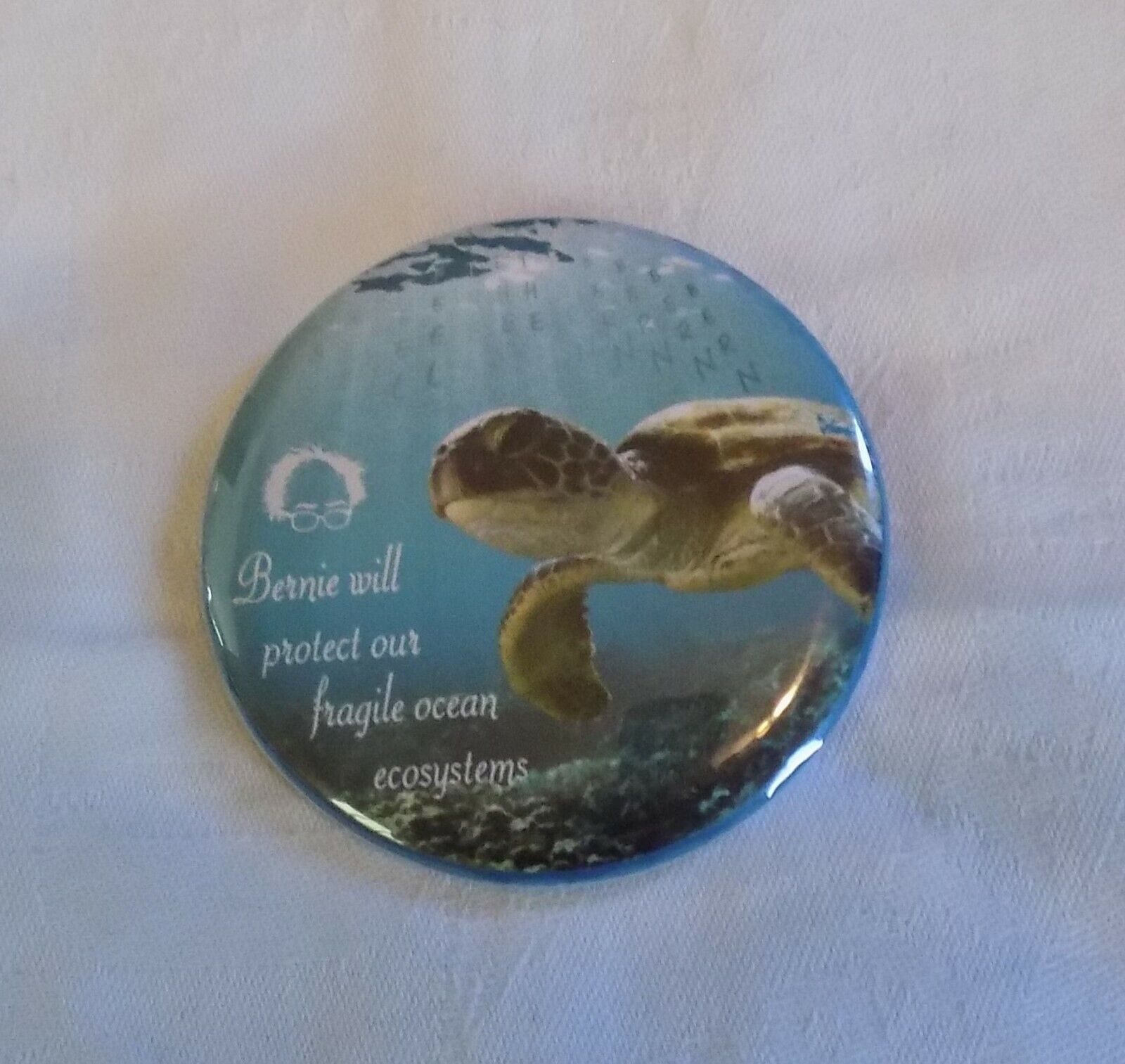 Bernie Will Protect Our Fragile Ocean Ecosystems Sanders Turtle Pin-back Button