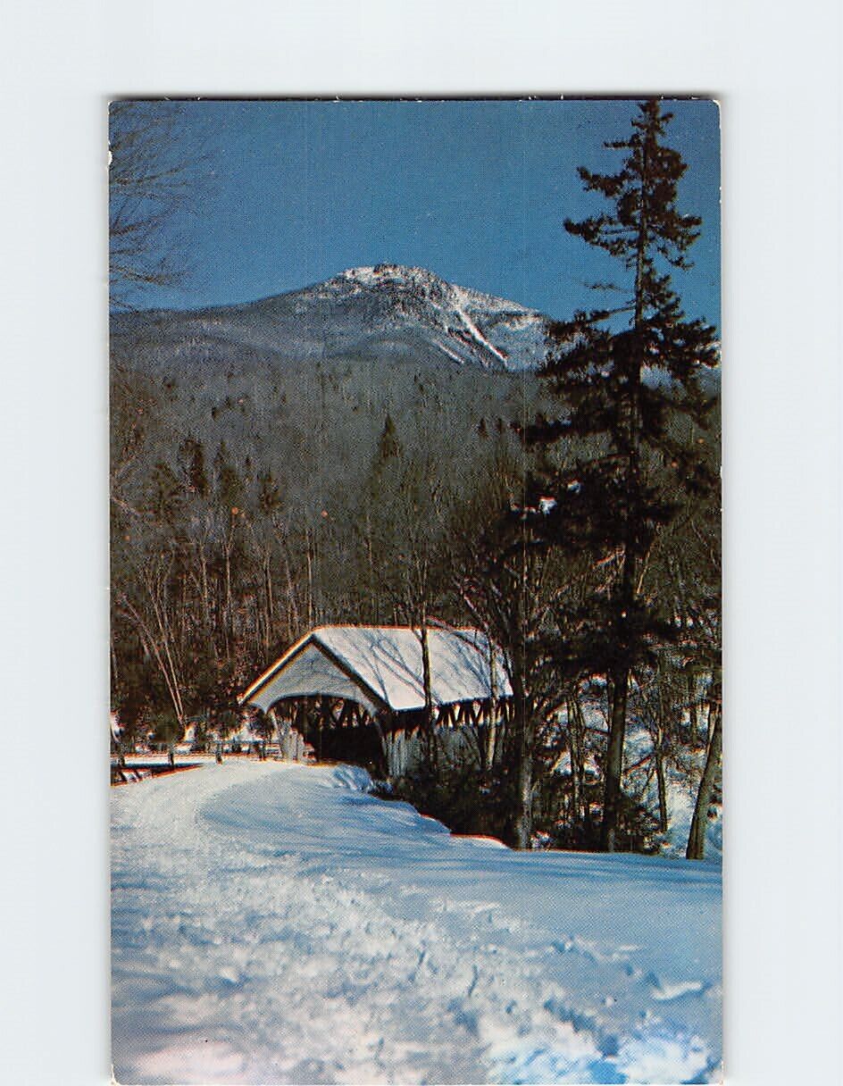 Postcard Old Covered Bridge & Mt. Liberty Franconia Notch New Hampshire USA