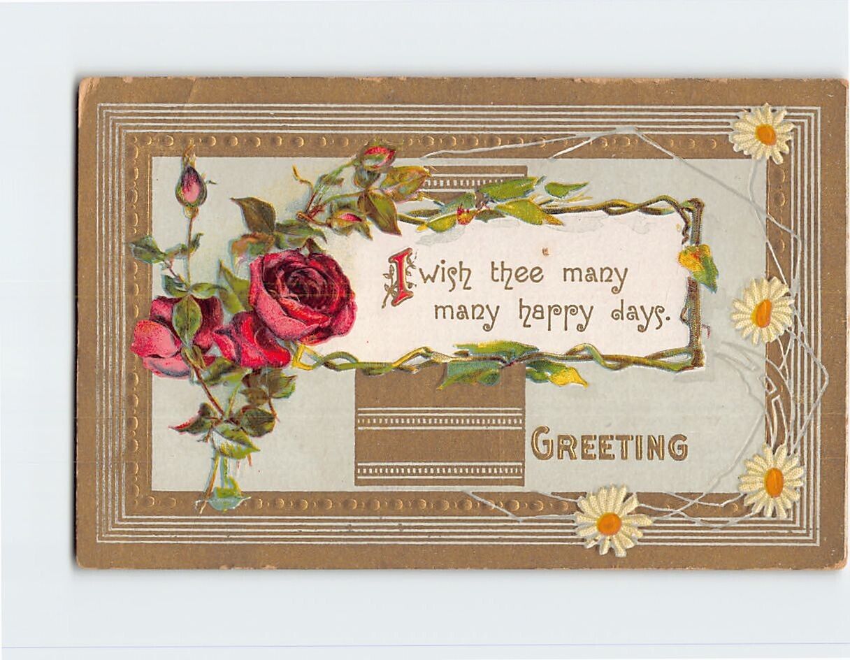 Postcard I Wish Thee Many Many Happy Days Greeting Embossed Card