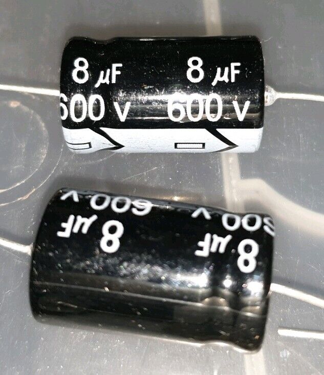 QTY 10 New MIEC 8UF 600V 105C Axial Electrolytic Capacitors. ( 650-volt surge )