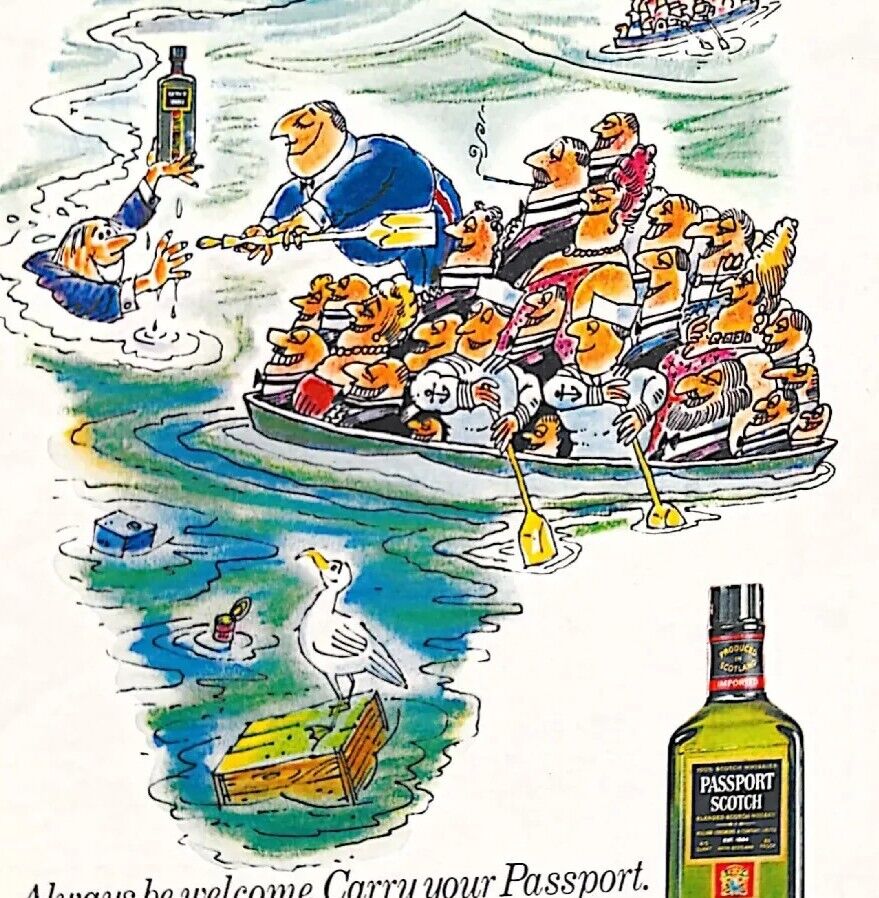 Vintage 1970\'s Passport Scotch 8 x 11 Playboy Ad Cartoon