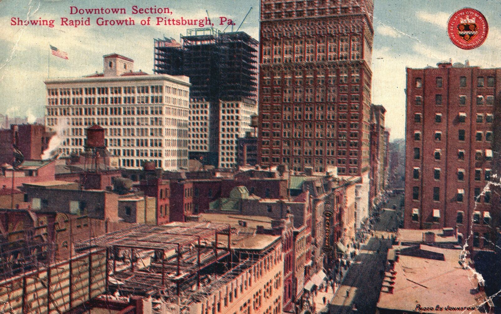 Vintage Postcard 1910's Downtown Section Showing Rapid Growth of Pittsburgh PA